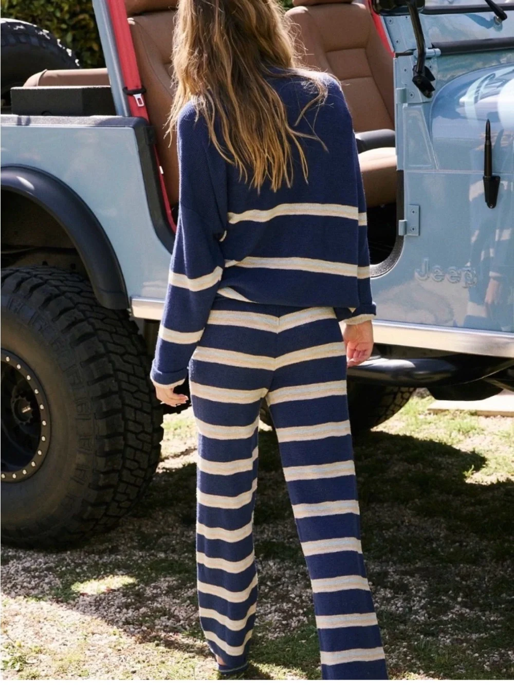 NWT Free People Mariner Sweater Set Top Pants Stripes Blue Beach Free-est